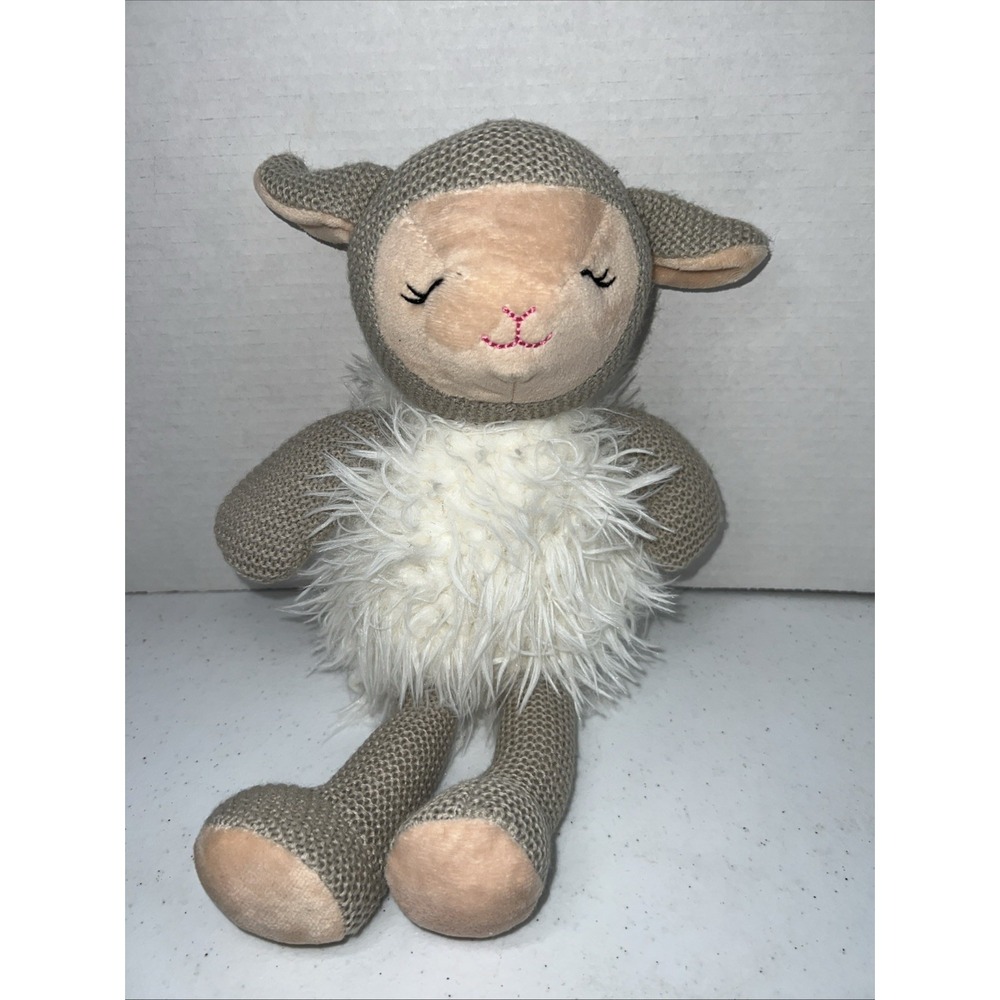 Walgreens Hug Me Lamb Sheep Plush White Fur Gray Crochet Stuffed Animal 13"